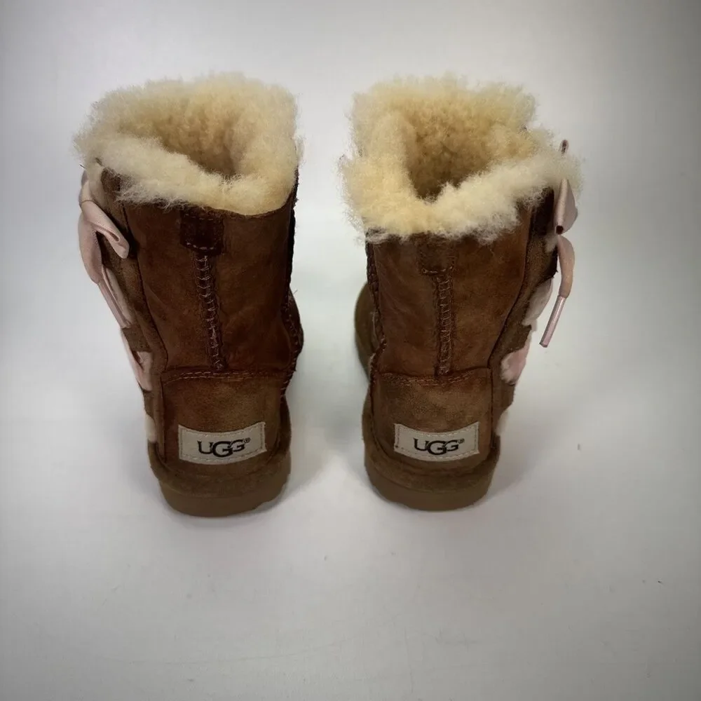Ugg Boots Girls 9 Pala Toddler Chestnut Brown Lace-up Bow Pull On 1017737T w Box